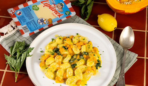 Zemiakové gnocchi s tekvicou, syrom Lipánek a žihľavou