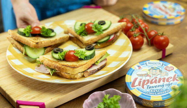 Obložený sendvič s topeným syrom Lipánek